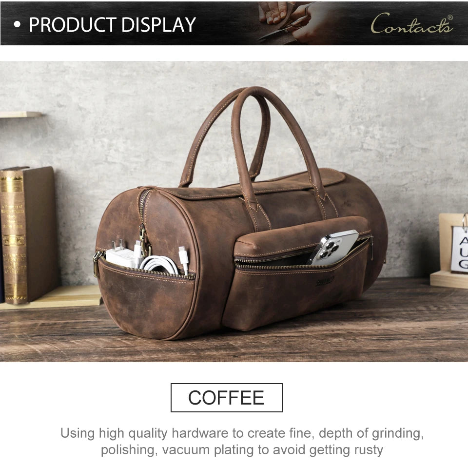 Men's Crazy Horse Leather Tote Bag – Large Travel Crossbody