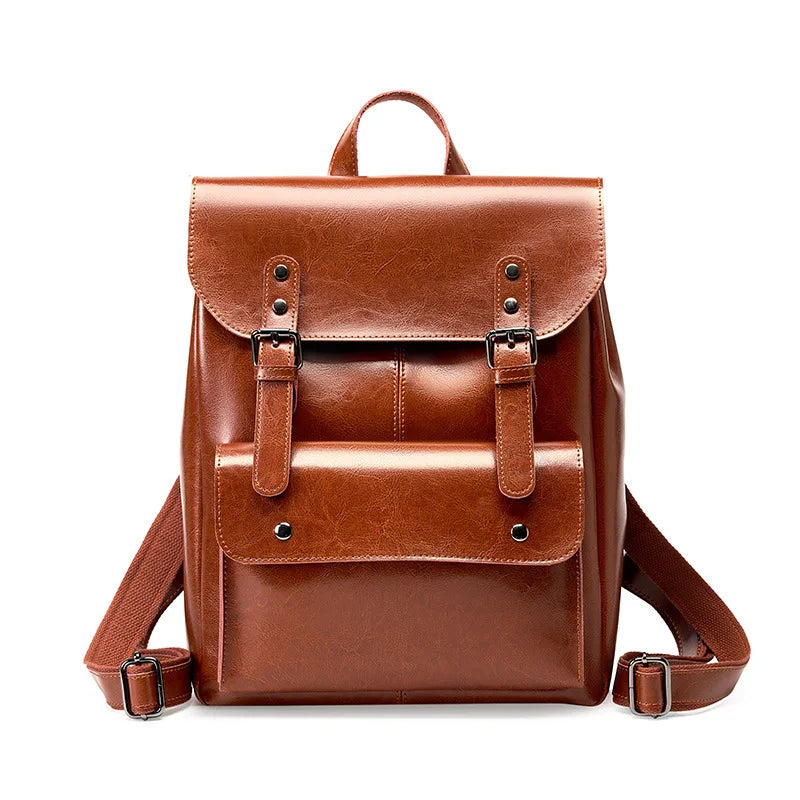 Women Genuine Leather Backpack Durable Cowhide Laptop Bag 14 Inch Multiple Pocket British Vintage College Style Unisex Rucksack