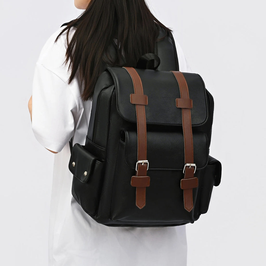 Retro PU Leather Laptop Backpack — Large Capacity Campus & Travel Rucksack