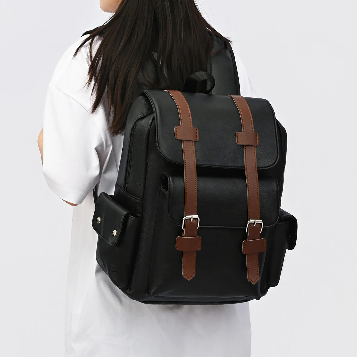 Retro PU Leather Laptop Backpack — Large Capacity Campus & Travel Rucksack