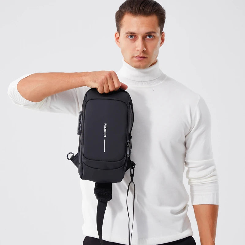 Men's Crossbody Chest Bag — Anti-Theft PU Leather Shoulder Bag