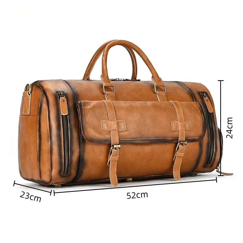 Crazy Horse Leather Travel Bag with Shoe Compartment