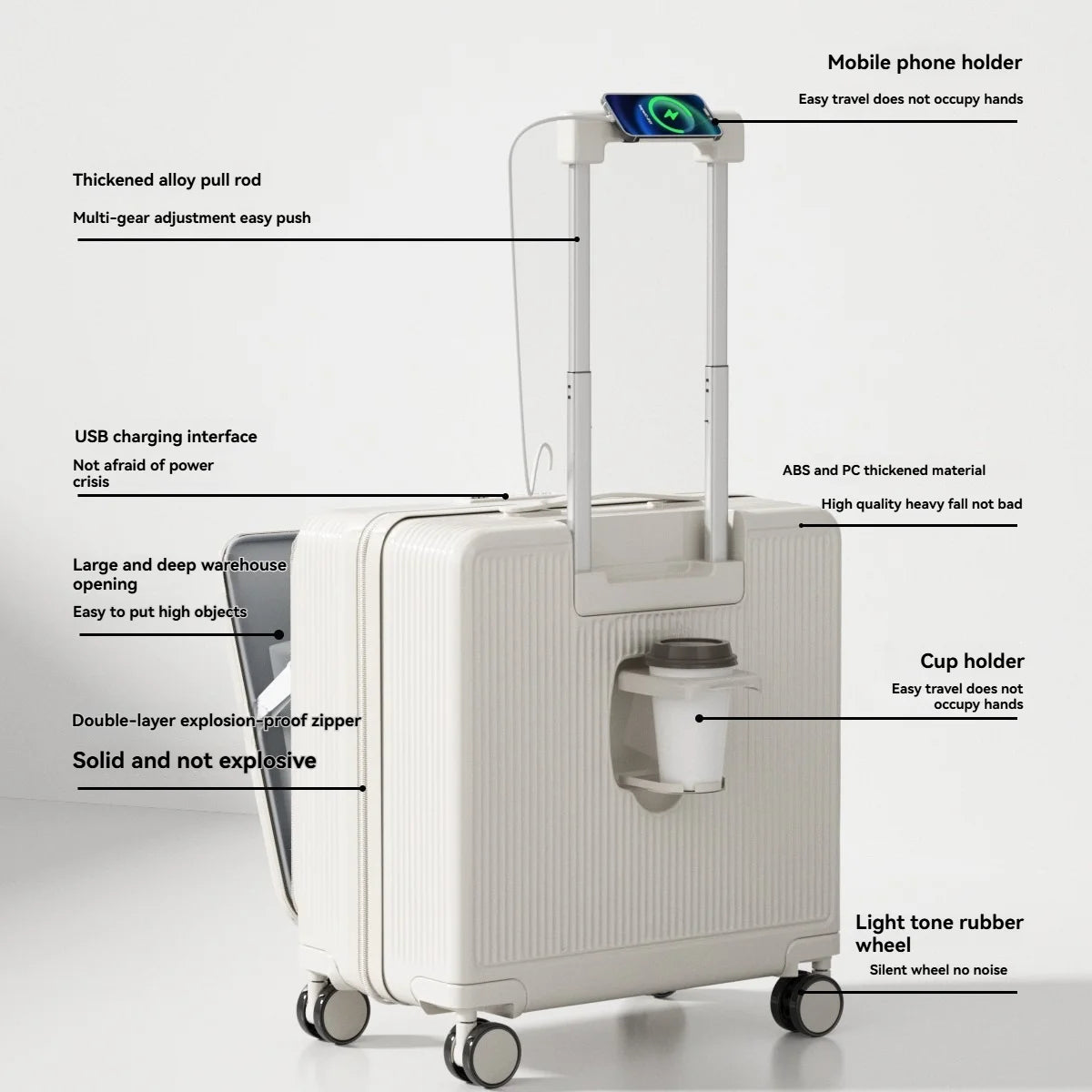 18" Cabin Suitcase with Deep Front Compartment — Unisex Boarding Bag