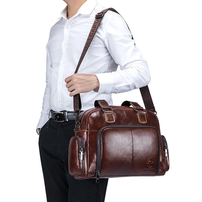 Men's Genuine Leather Briefcase – Vintage Cowhide Laptop Shoulder Bag