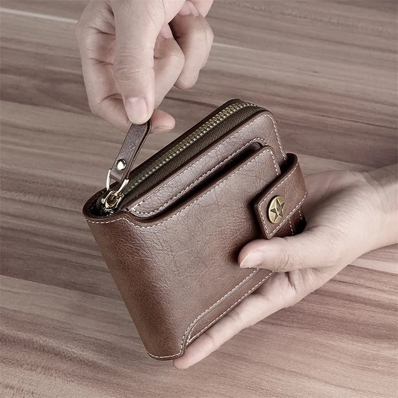 RFID Leather Men's Wallet — Zip Coin Pocket & Card Holder