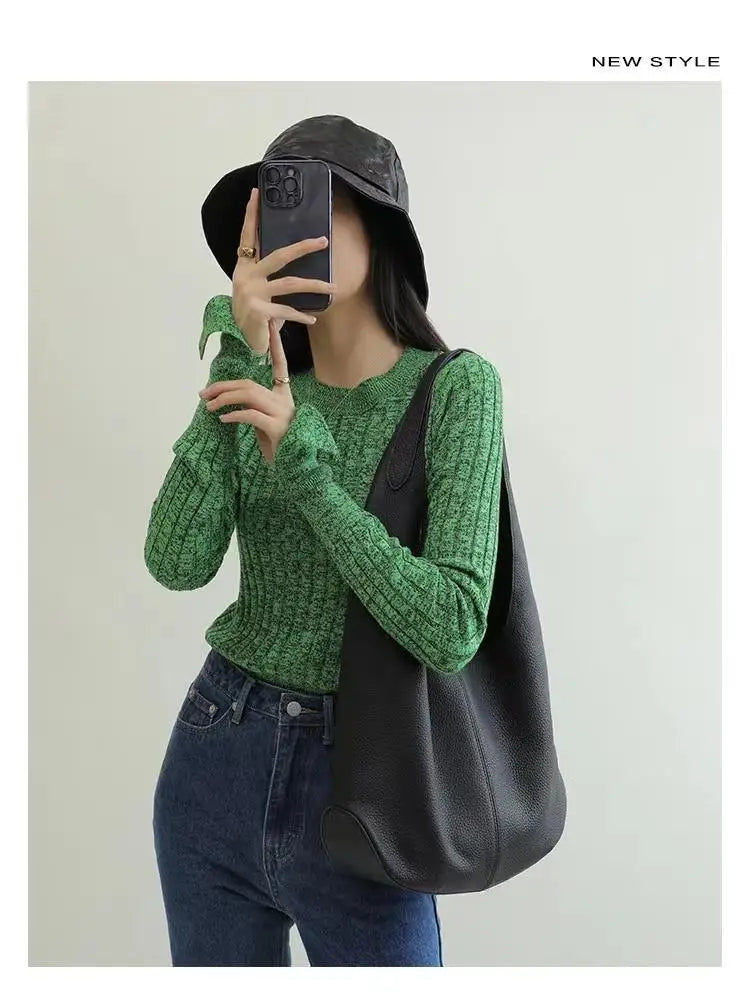 Women's Soft Leather Bucket Shoulder Bag