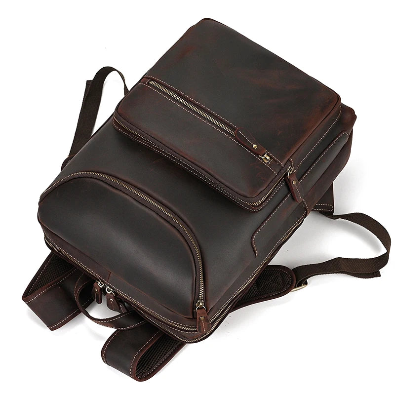 Unisex Vintage Crazy Horse Leather Backpack