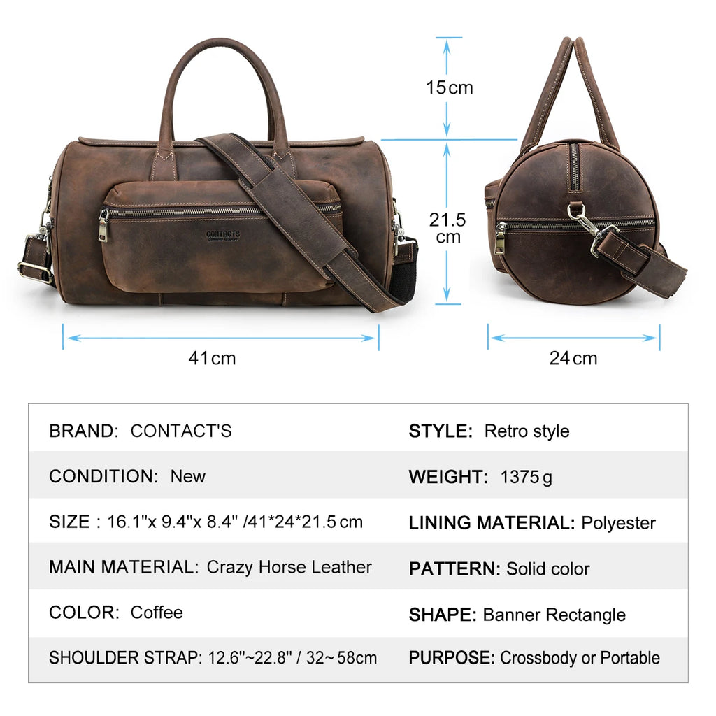 Men's Crazy Horse Leather Tote Bag – Large Travel Crossbody