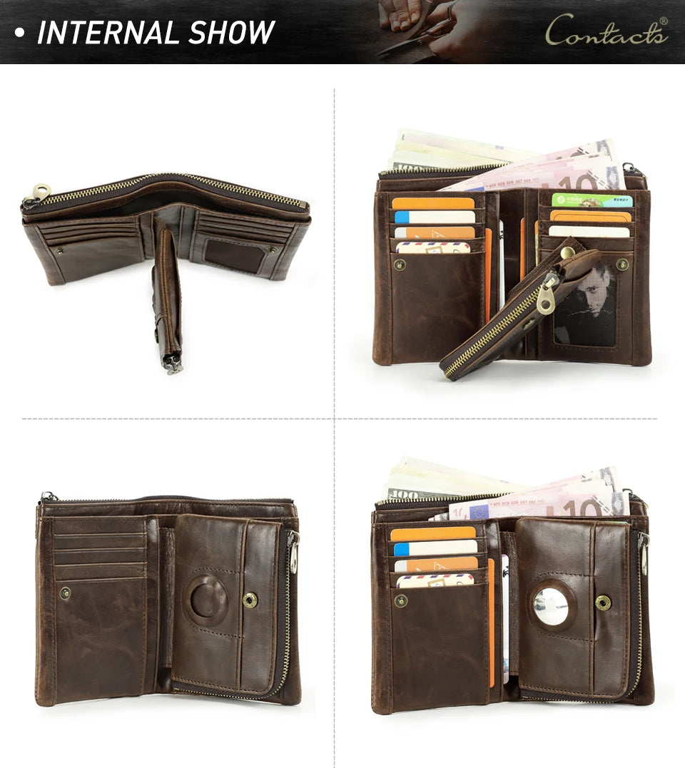Men's RFID Leather Wallet with AirTag Holder