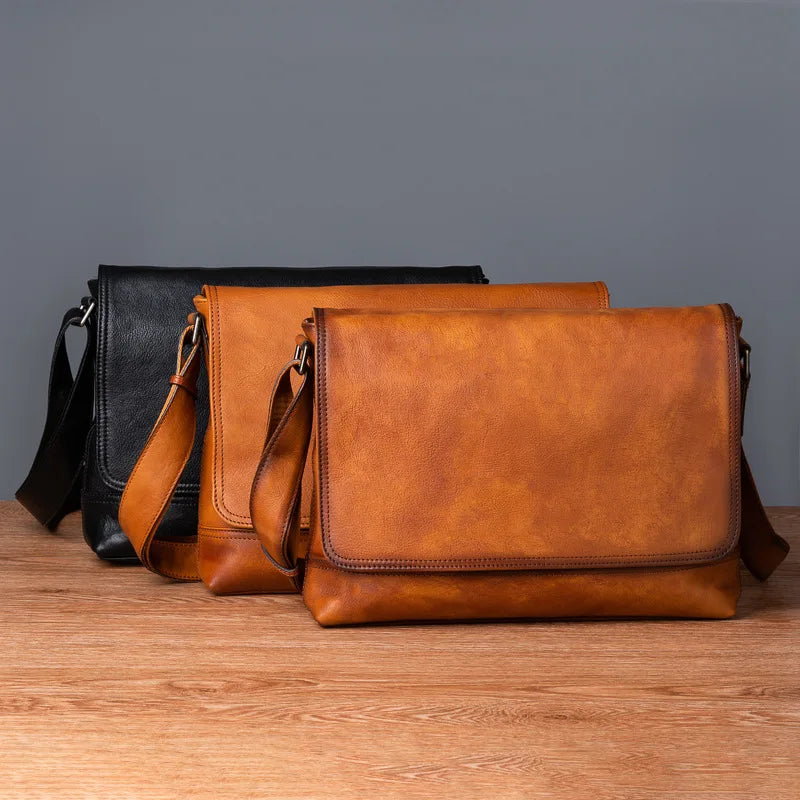 Men's Genuine Leather Briefcase – Large Capacity Shoulder Messenger Bag