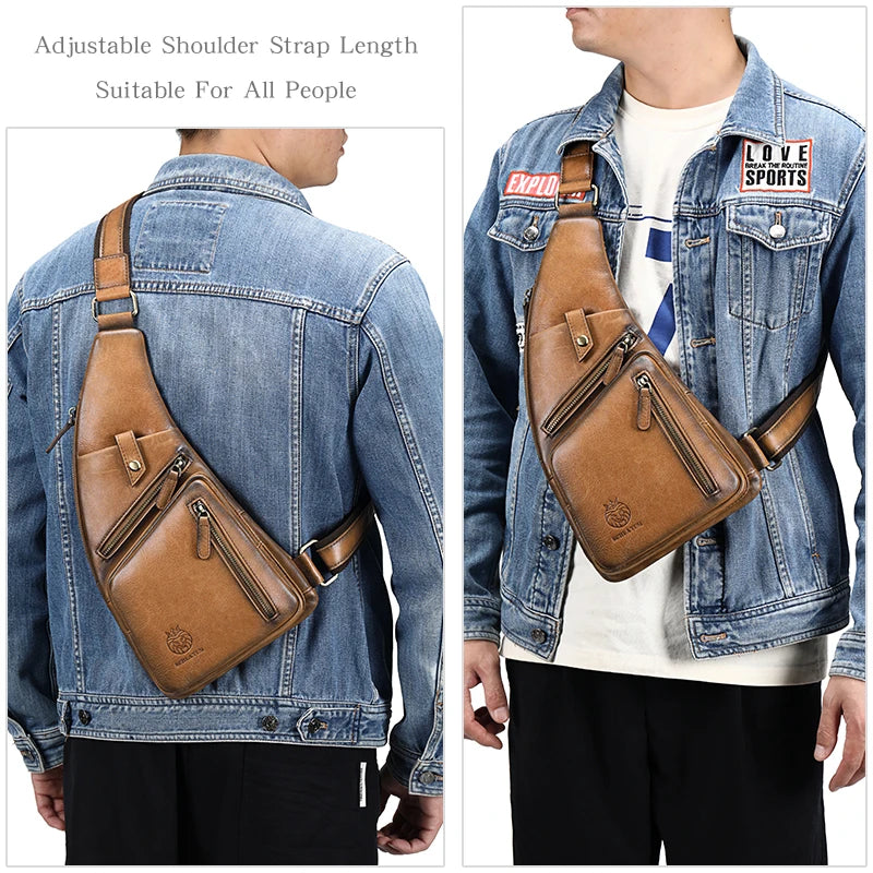 Genuine Leather Crossbody Chest Bag — Vintage Multifunction Travel Sling