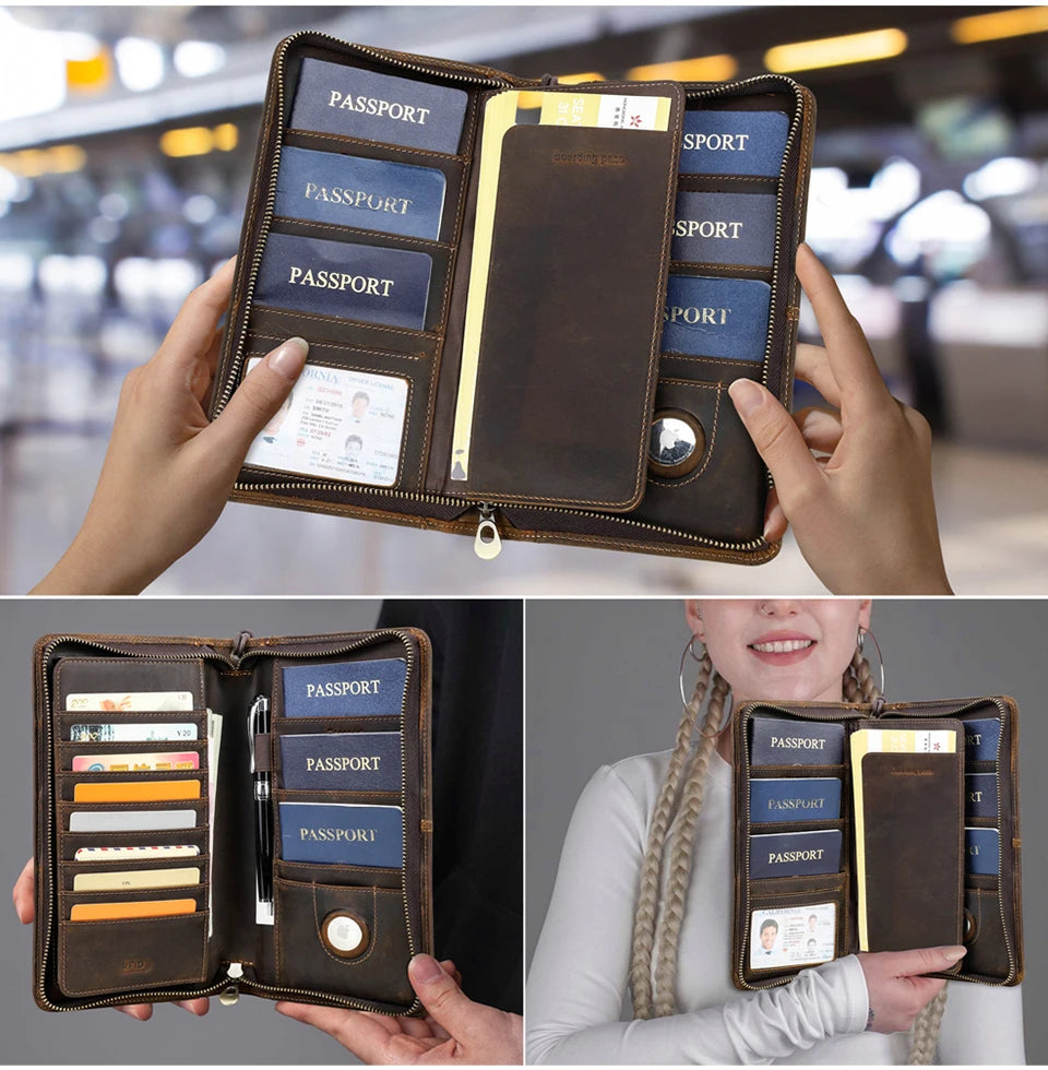 Leather Family Passport Wallet with AirTag Slot