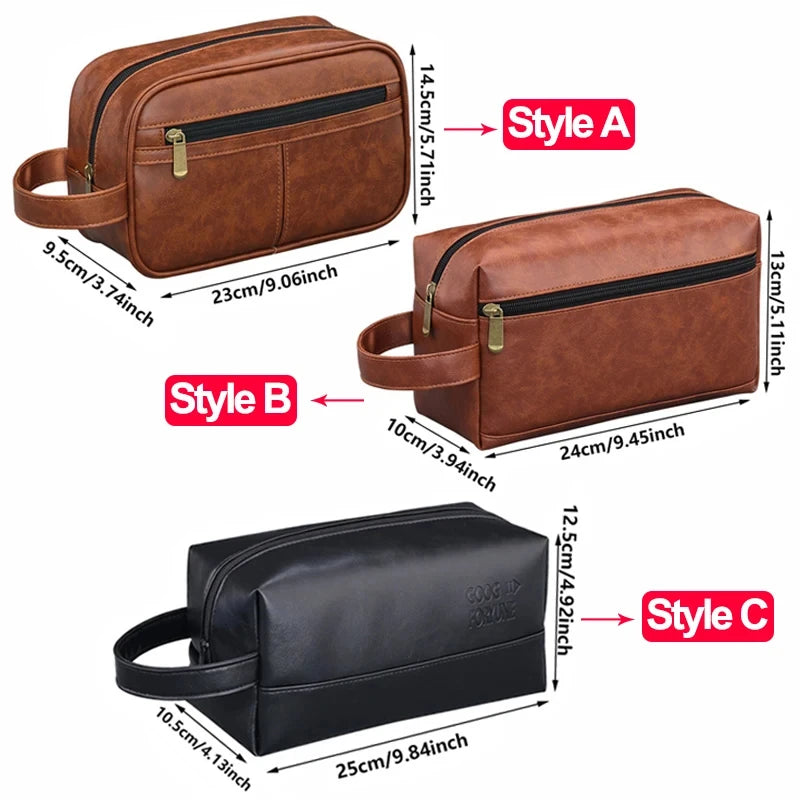 Vintage Leather Wash Bag — Large Capacity Travel Toiletry Pouch