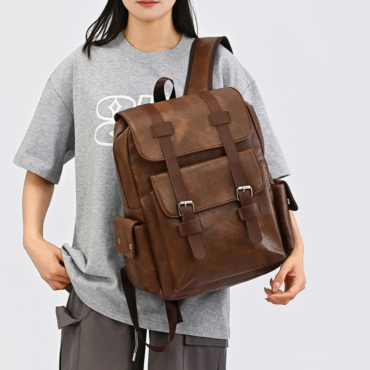 Crazy Horse Leather Backpack — Large Capacity Vintage Rucksack