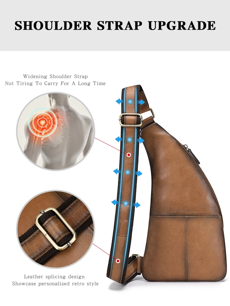 Genuine Leather Crossbody Chest Bag — Vintage Multifunction Travel Sling