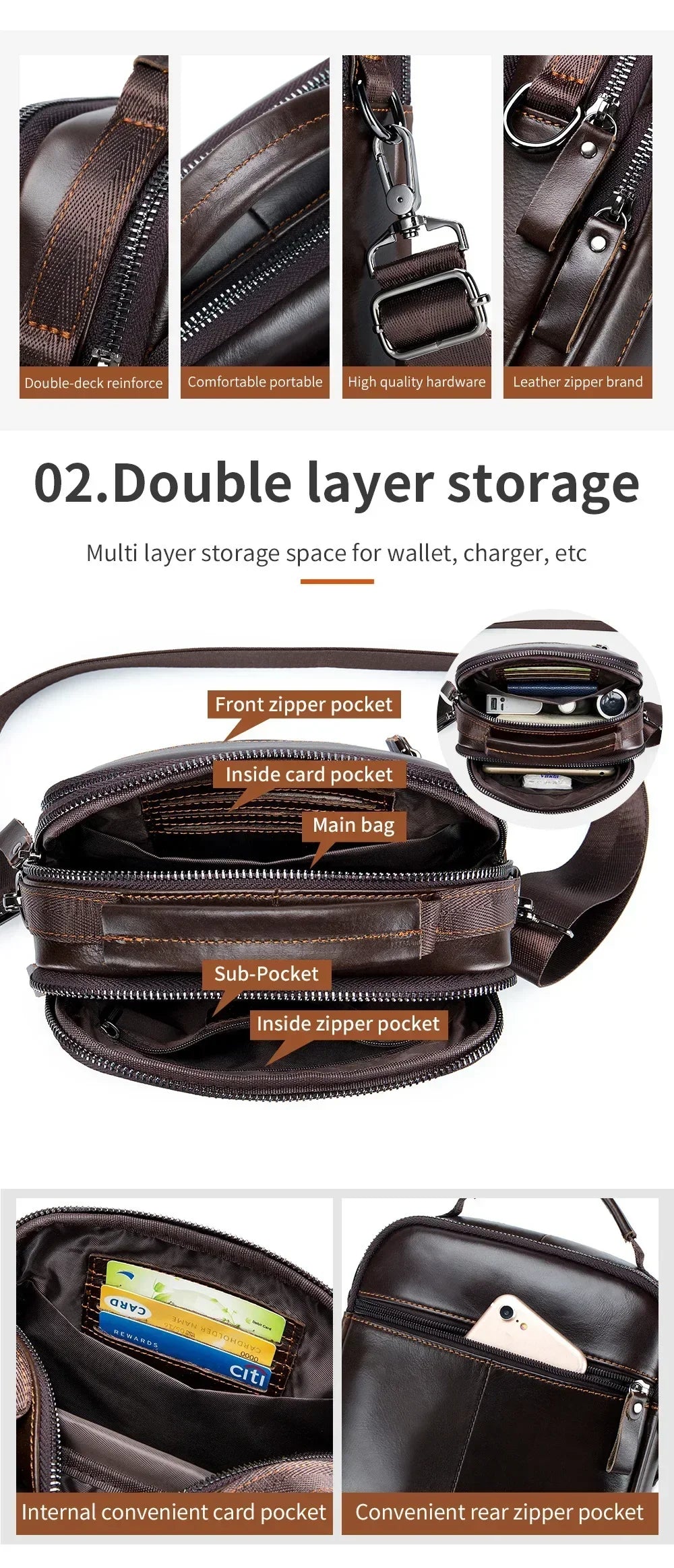 Genuine Leather Crossbody Messenger Bag – Luxury Satchel