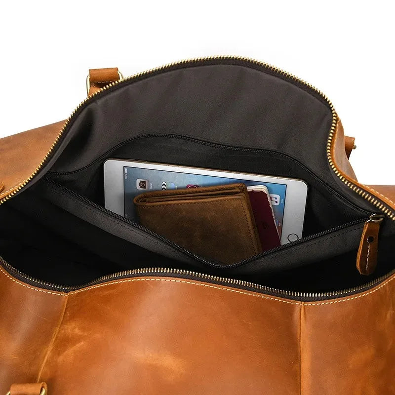 Crazy Horse Leather Travel Bag with Shoe Compartment