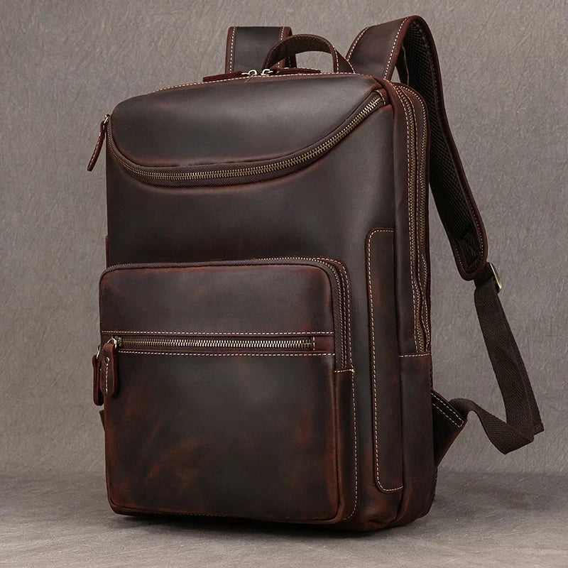 Unisex Vintage Crazy Horse Leather Backpack