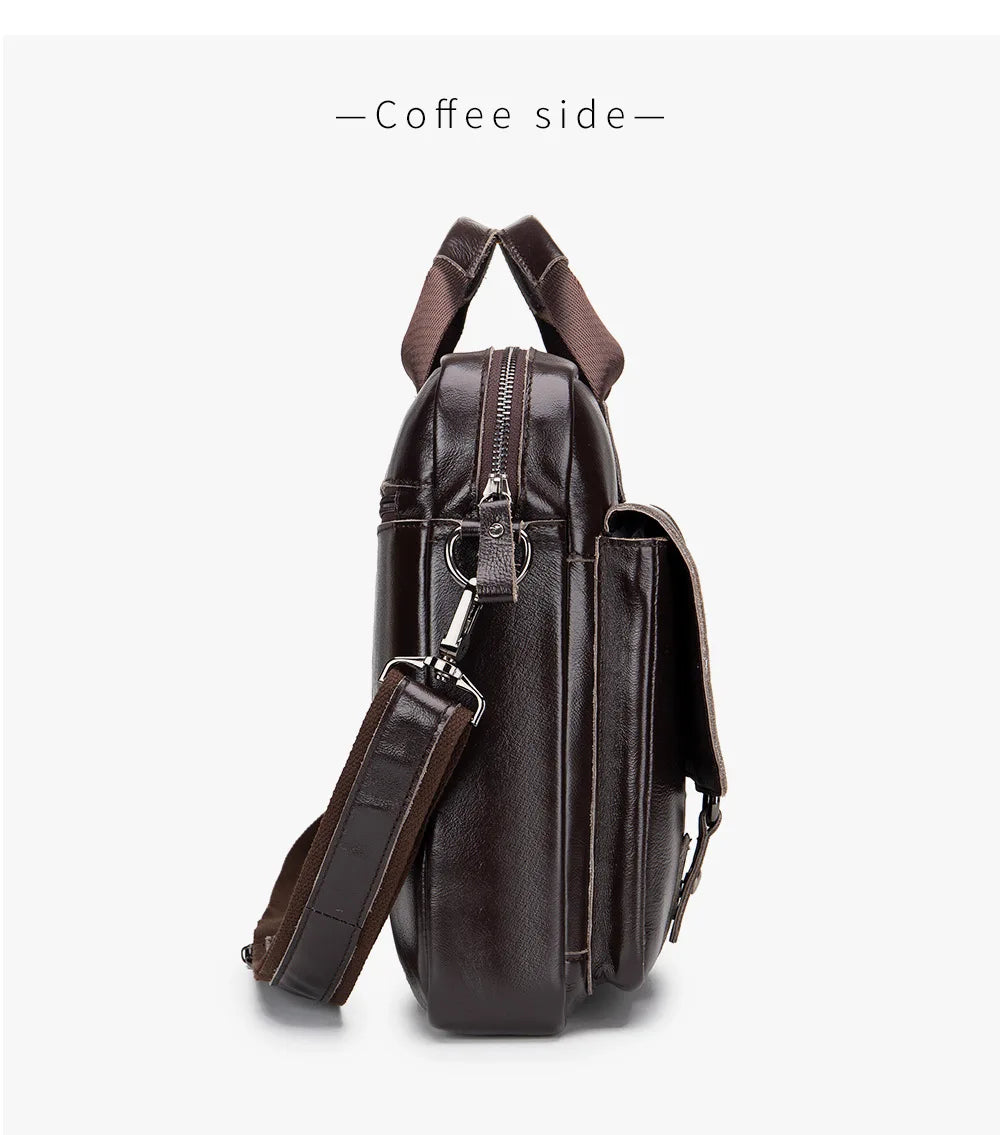 Genuine Leather Briefcase – 14" Laptop Crossbody Messenger Bag
