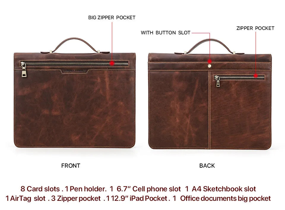 Northbound Leather Portfolio Briefcase — Document Organiser & Travel Folio