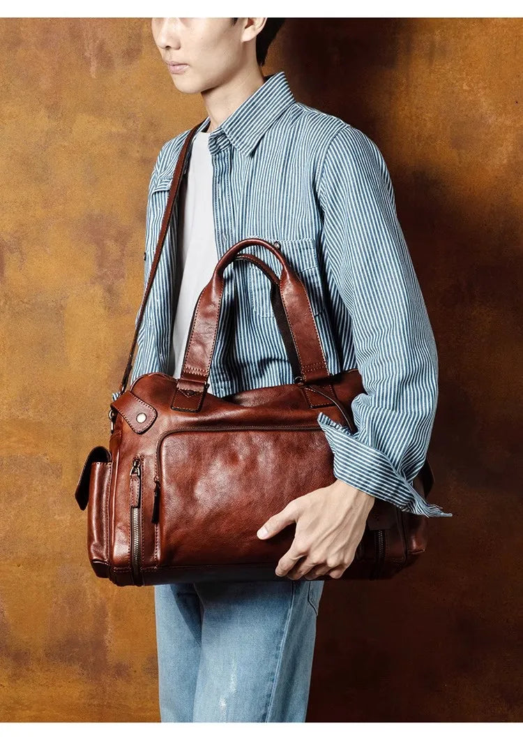 Men's Vegetable-Tanned Leather Travel Bag