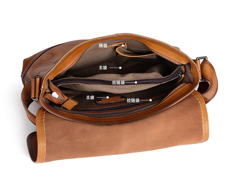 Men's Genuine Leather Briefcase – Large Capacity Shoulder Messenger Bag