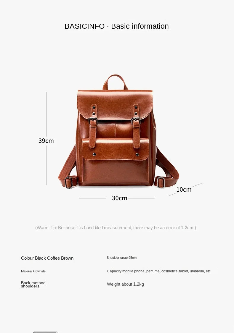 Women Genuine Leather Backpack Durable Cowhide Laptop Bag 14 Inch Multiple Pocket British Vintage College Style Unisex Rucksack