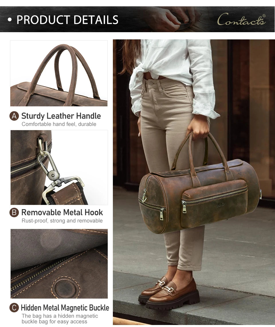 Men's Crazy Horse Leather Tote Bag – Large Travel Crossbody