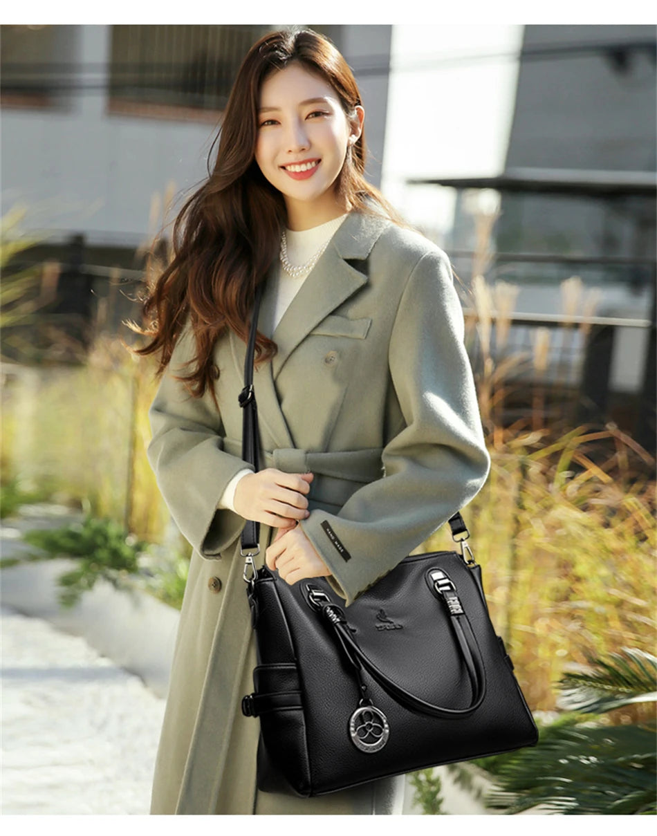 Women's Genuine Leather Crossbody Shoulder Bag – Large Luxury Handbag
