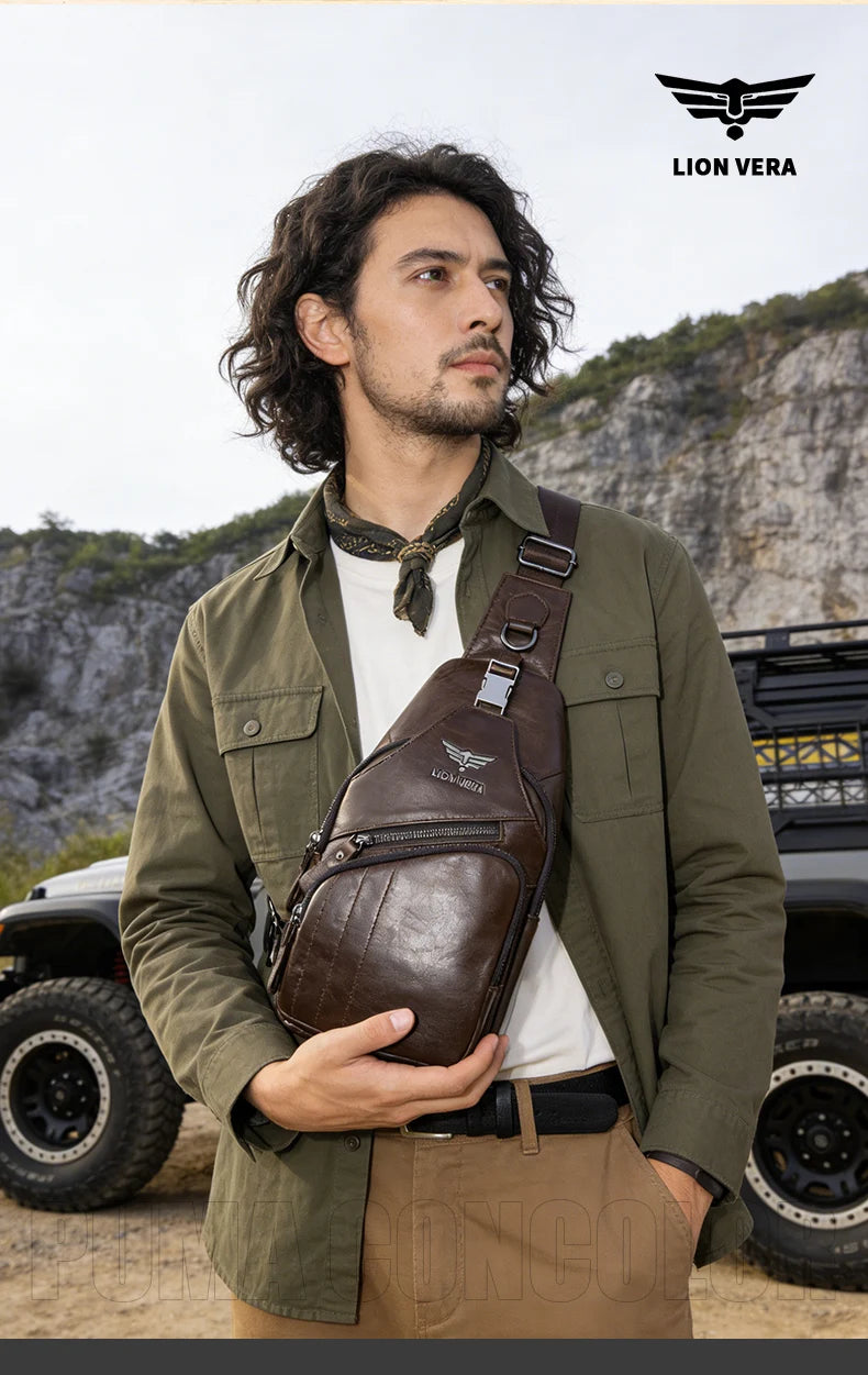 Genuine Leather Chest Bag — Anti-Theft Retro Crossbody Sling
