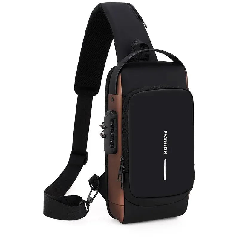 Men's Crossbody Chest Bag — Anti-Theft PU Leather Shoulder Bag