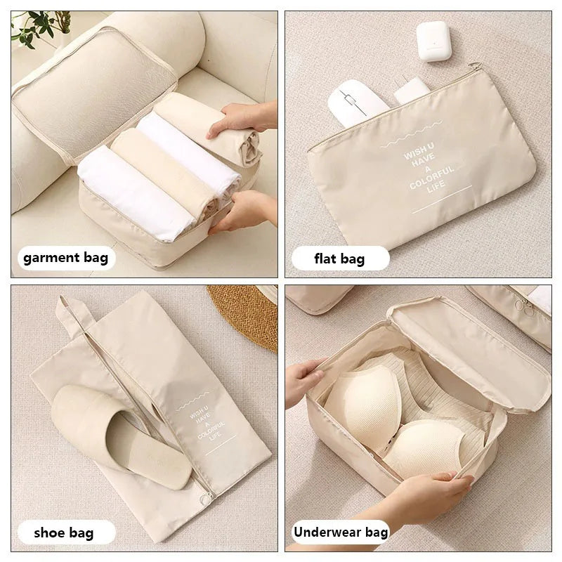 8-Piece Waterproof Travel Packing Cubes Set – Luggage Organiser with Drawstring Pouches