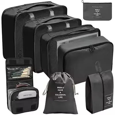 8-Piece Waterproof Travel Packing Cubes Set – Luggage Organiser with Drawstring Pouches
