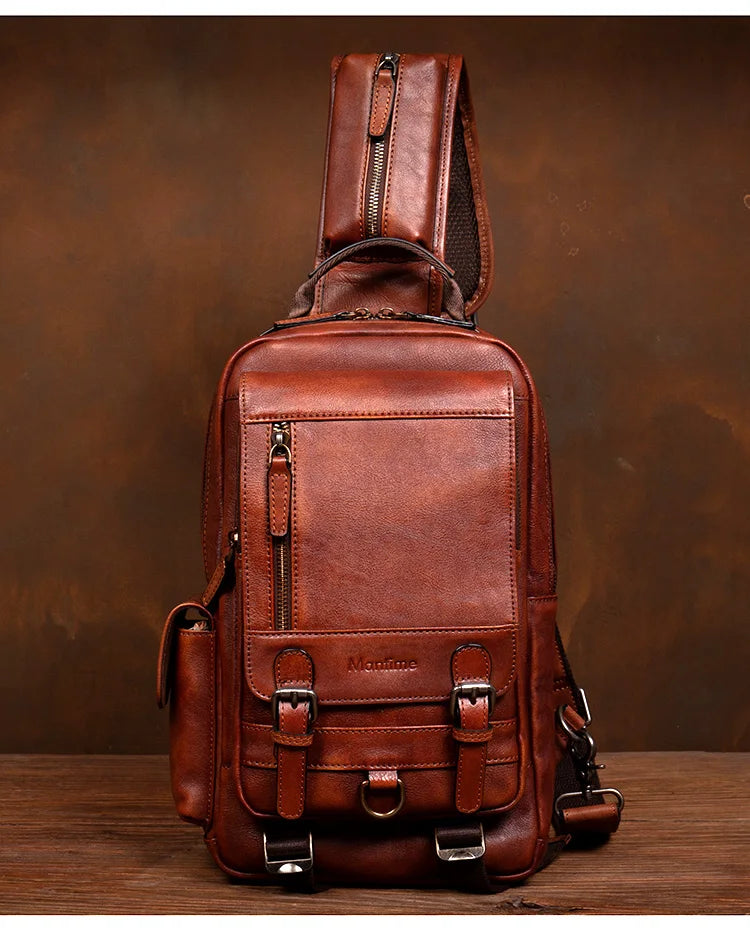 Men's Handmade Leather Chest Bag — Top-Grain Cowhide Sling