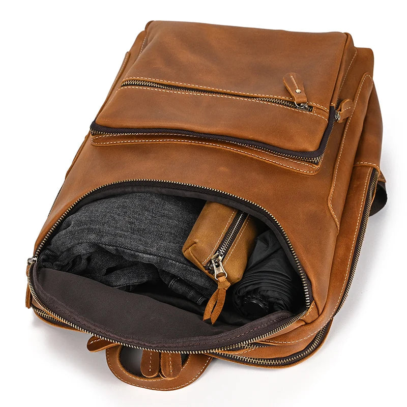 Unisex Vintage Crazy Horse Leather Backpack