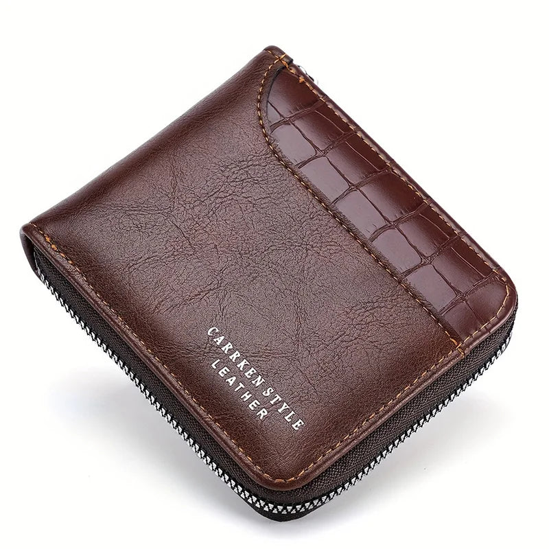 RFID Leather Men's Wallet — Zip Coin Pocket & Card Holder