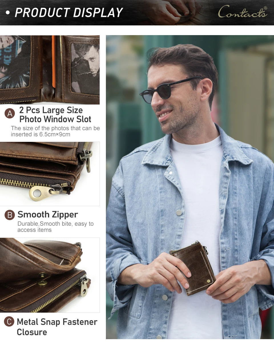 Men's RFID Leather Wallet with AirTag Holder