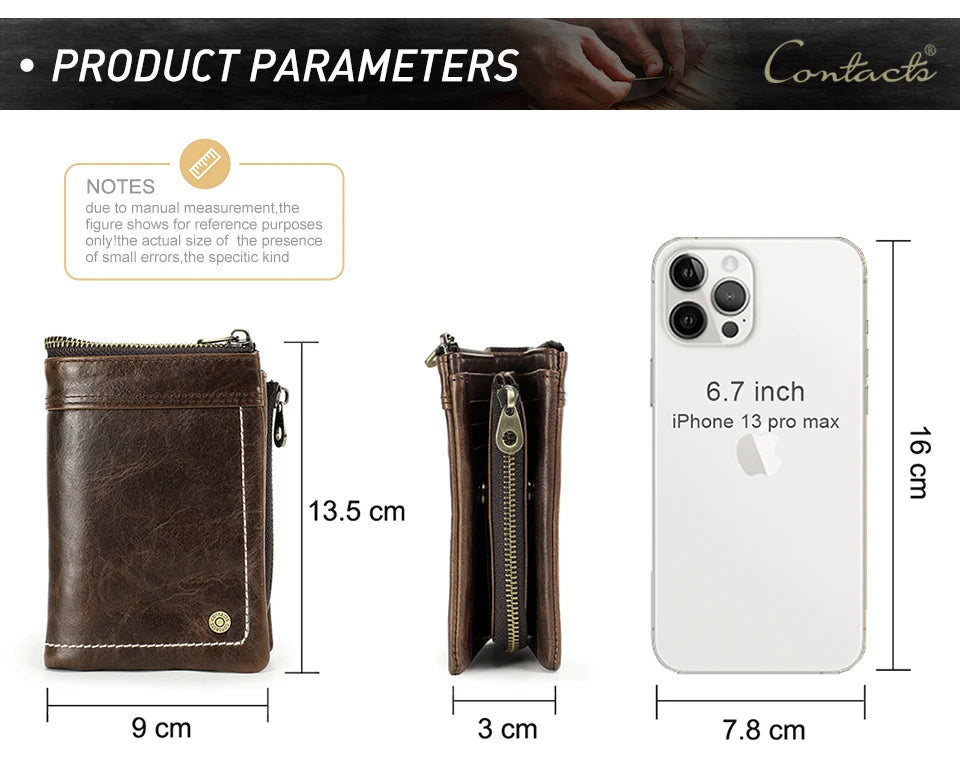 Men's RFID Leather Wallet with AirTag Holder