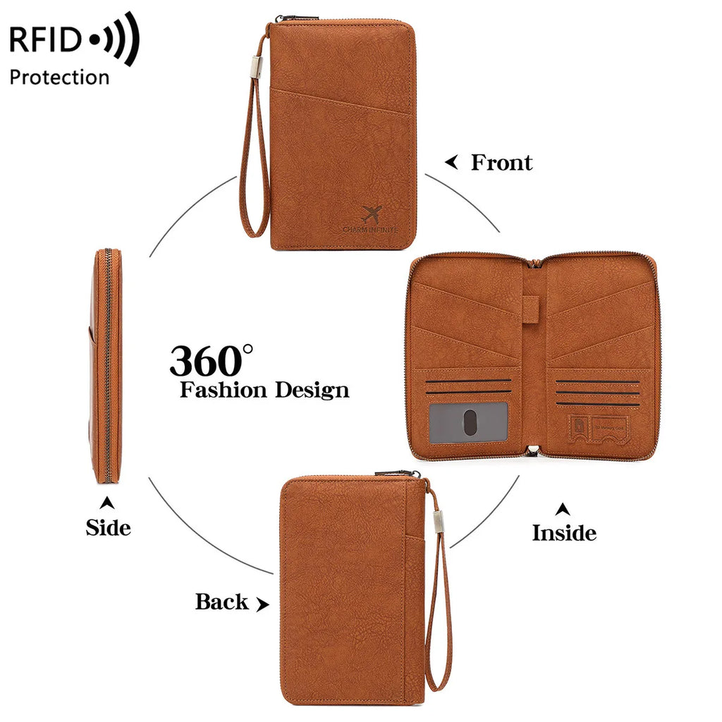 Multi-Function RFID Blocking Passport Wallet with Wrist Strap