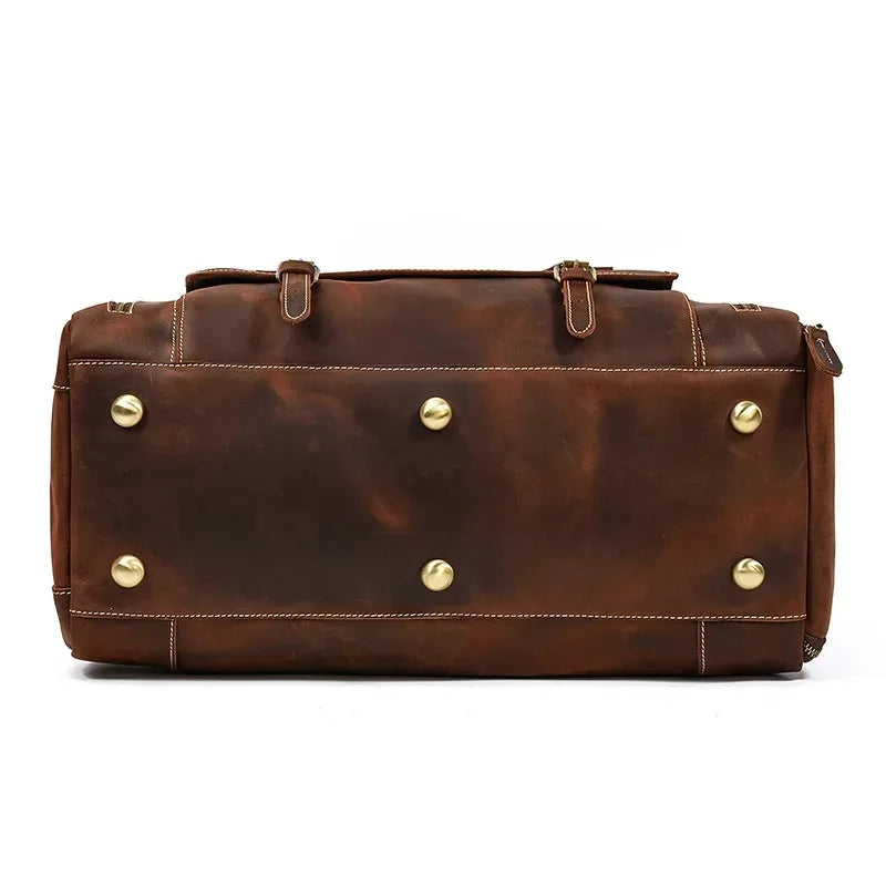 Crazy Horse Leather Travel Bag with Shoe Compartment