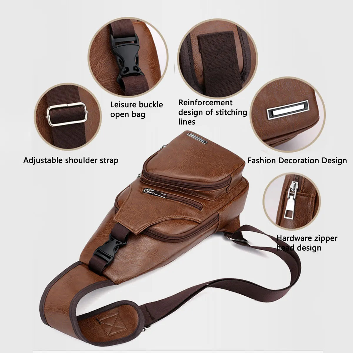 PU Leather Crossbody Bag — Multi-Pocket Outdoor Shoulder Bag