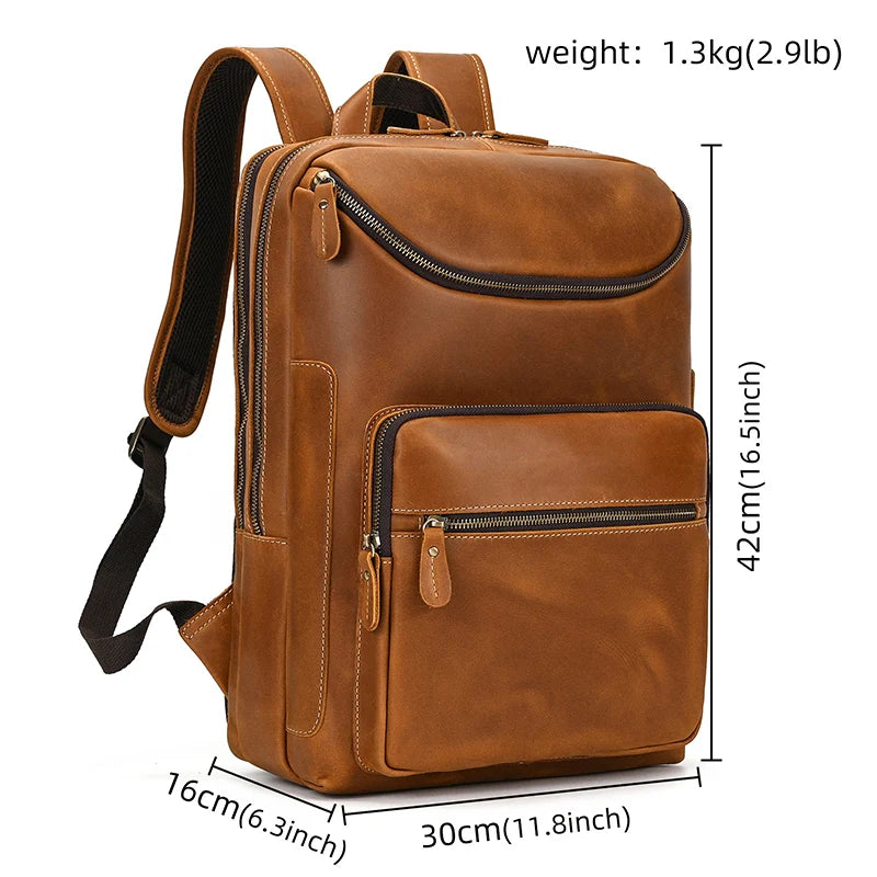 Unisex Vintage Crazy Horse Leather Backpack