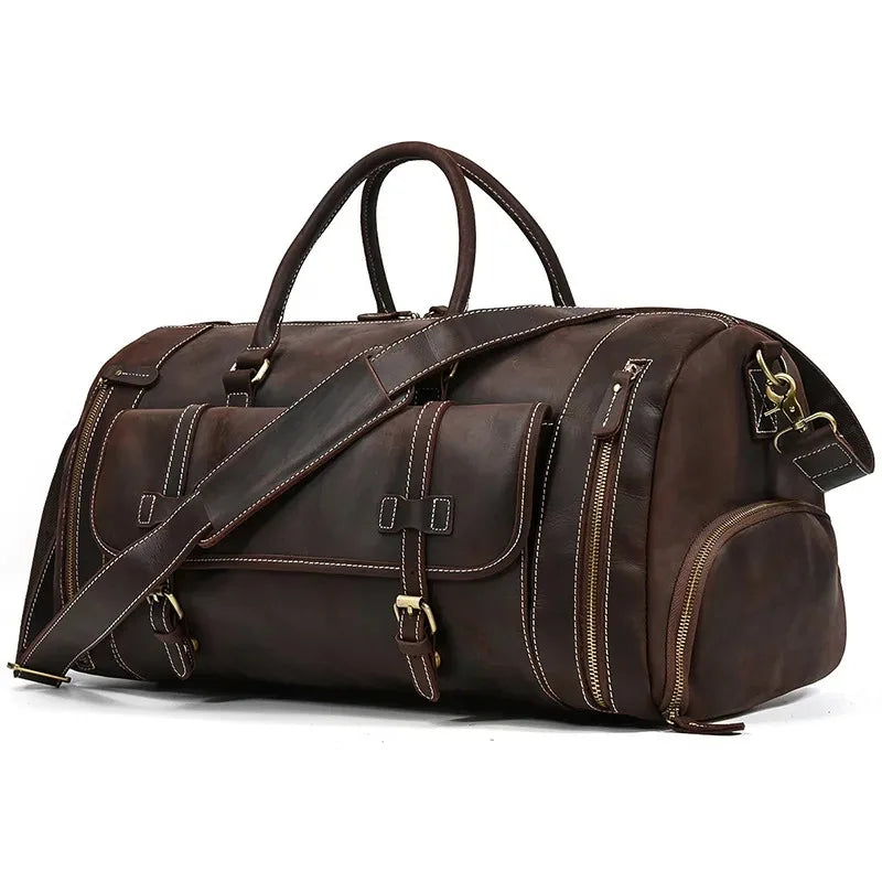 Crazy Horse Leather Travel Bag with Shoe Compartment