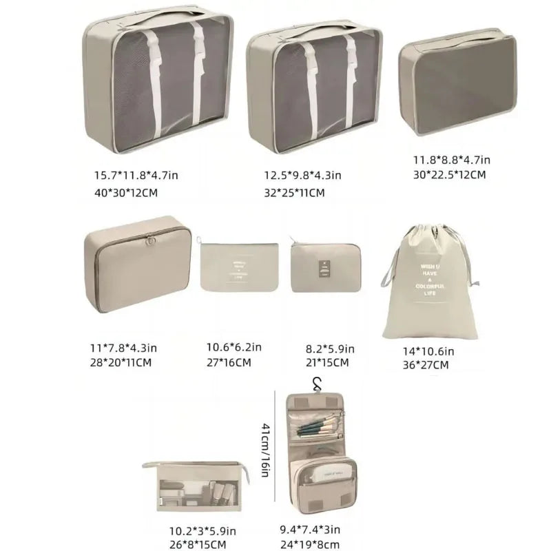 8-Piece Waterproof Travel Packing Cubes Set – Luggage Organiser with Drawstring Pouches