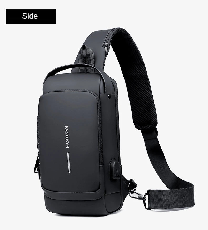 Men's Crossbody Chest Bag — Anti-Theft PU Leather Shoulder Bag