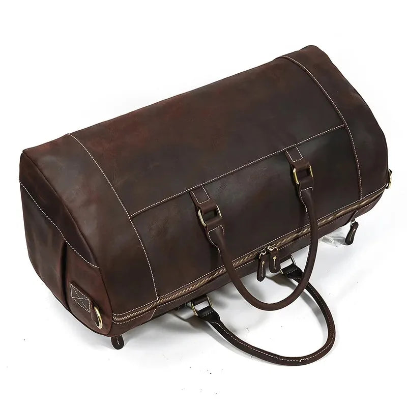 Crazy Horse Leather Travel Bag with Shoe Compartment