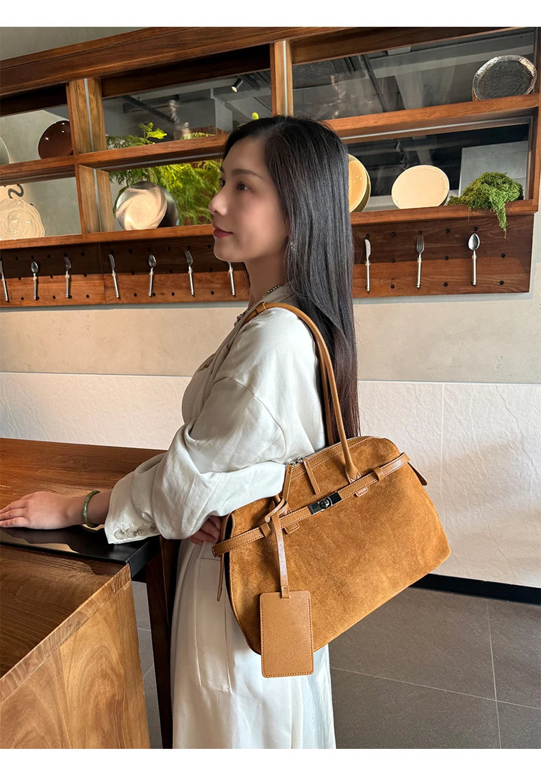 Women's Water-Resistant Suede Leather Tote