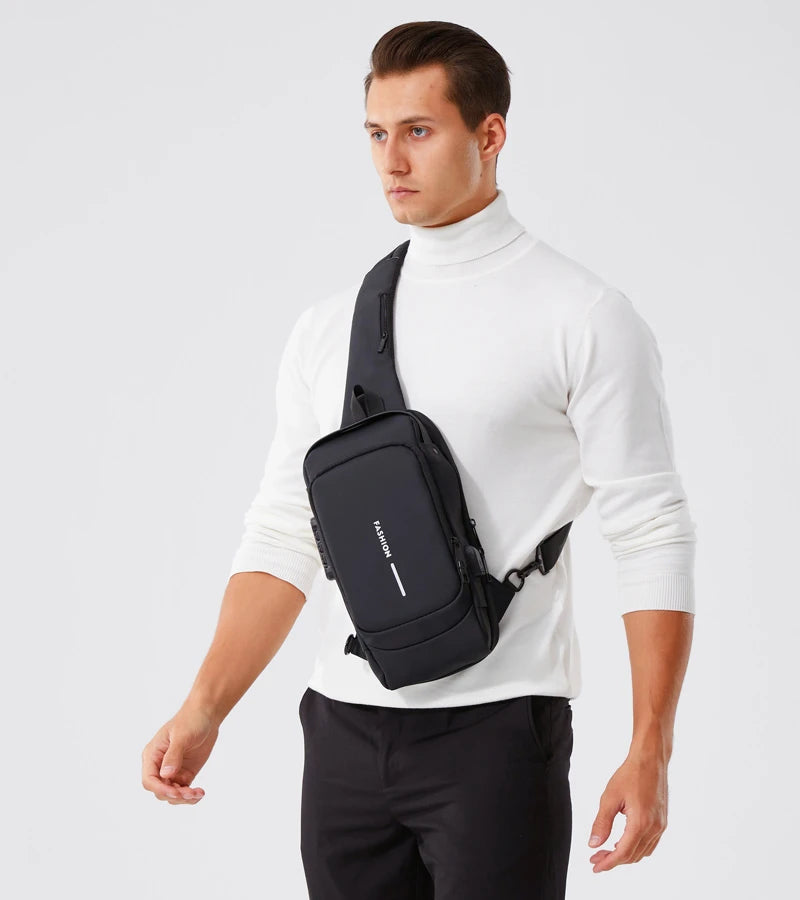 Men's Crossbody Chest Bag — Anti-Theft PU Leather Shoulder Bag