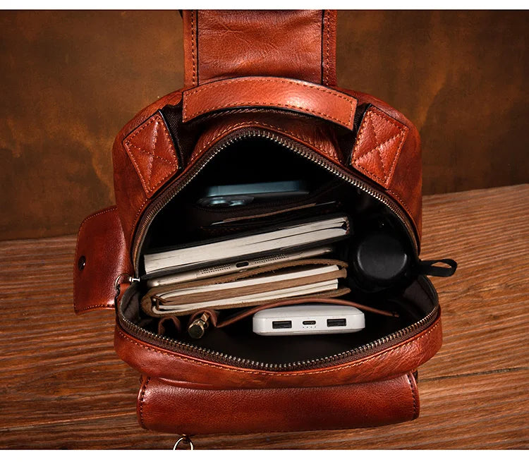 Men's Handmade Leather Chest Bag — Top-Grain Cowhide Sling