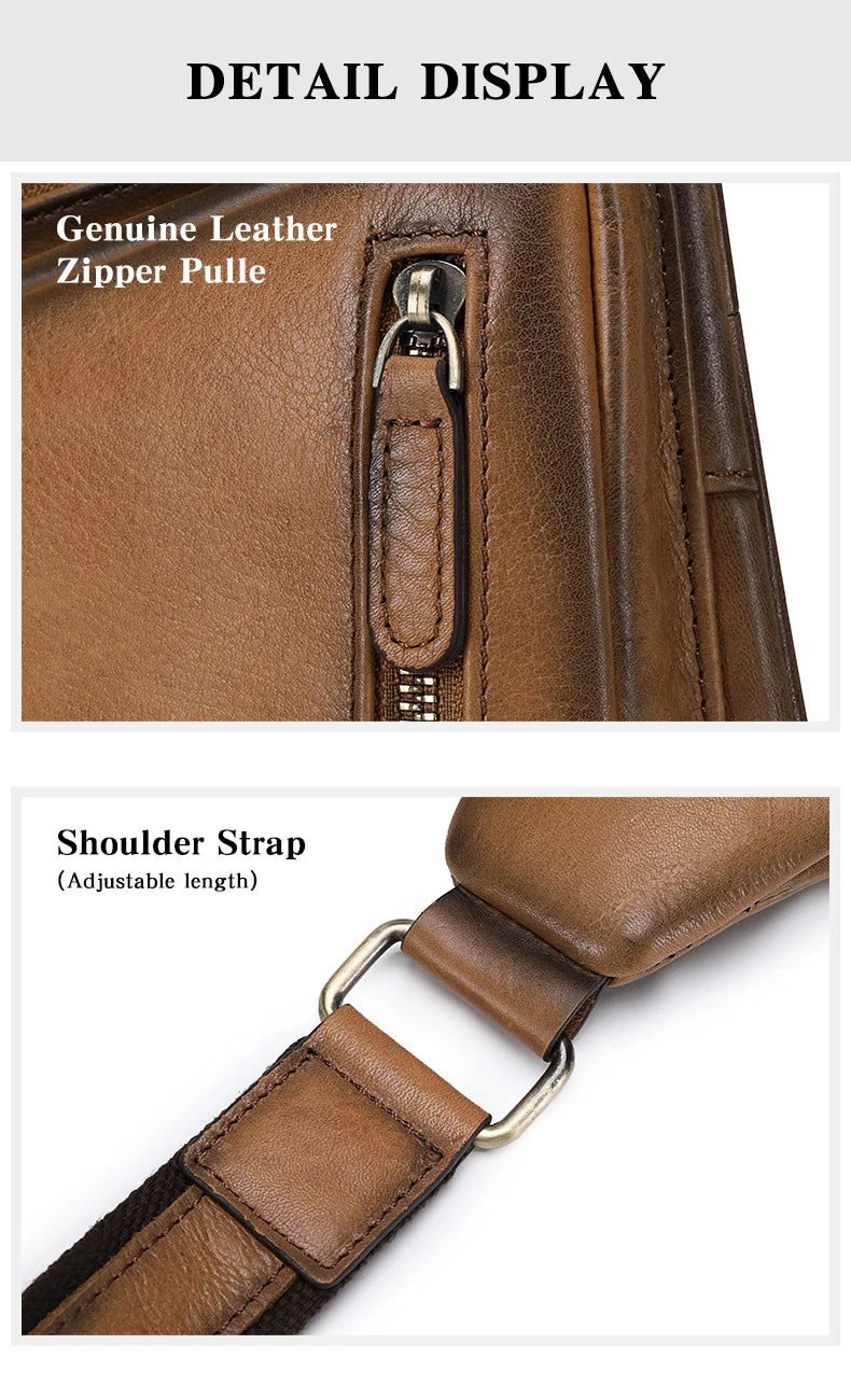 Genuine Leather Crossbody Chest Bag — Vintage Multifunction Travel Sling